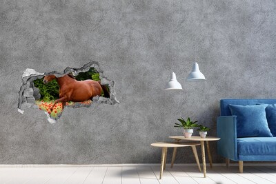 Hole wall sticker A horse in a field of poppies