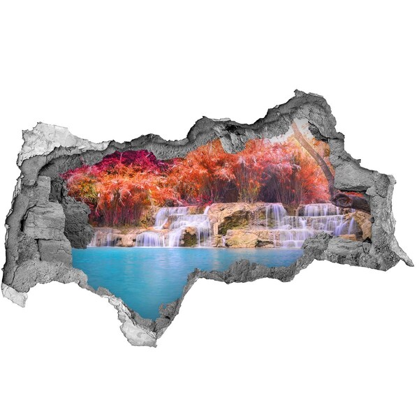 Hole wall sticker Waterfall among autumn trees