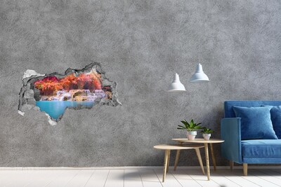 Hole wall sticker Waterfall among autumn trees