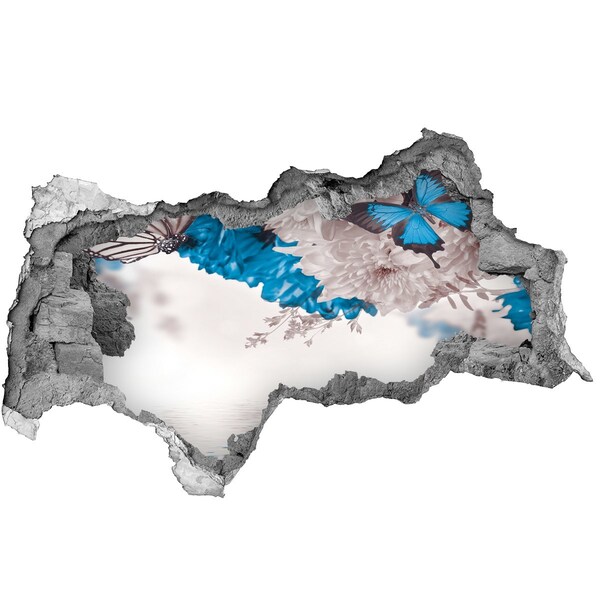 Hole wall sticker Floral landscape with butterflies