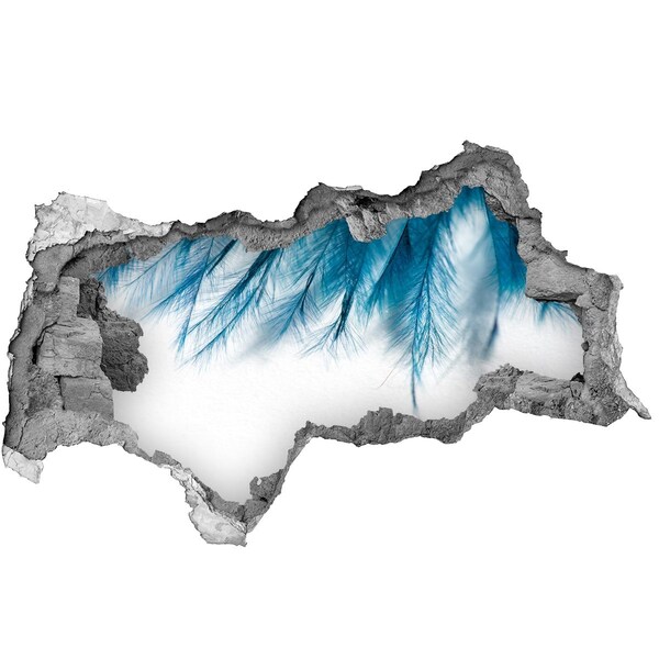 Hole in the wall sticker Blue feathers in concrete