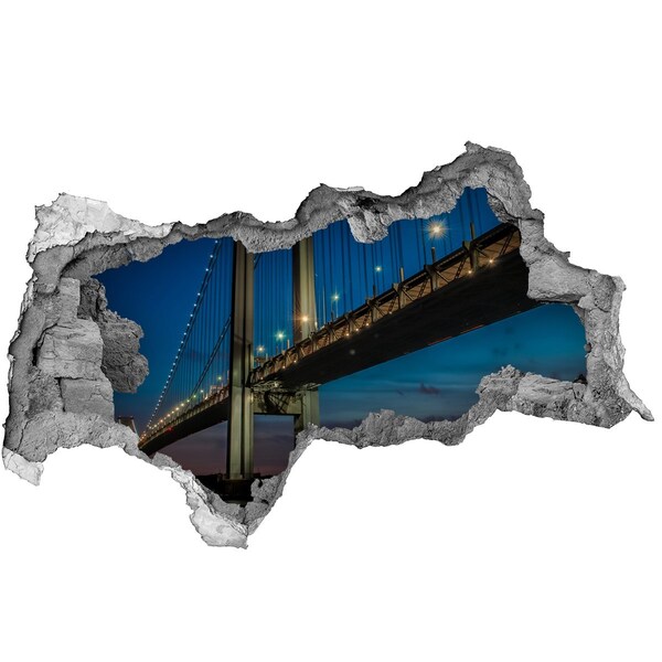 Hole in the wall sticker The bridge in the night scenery