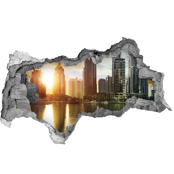 Hole wall sticker A modern city by the water