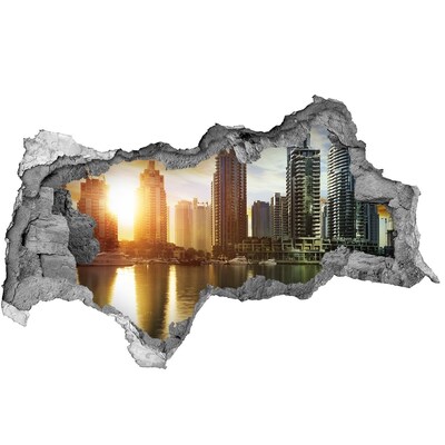 Hole wall sticker A modern city by the water