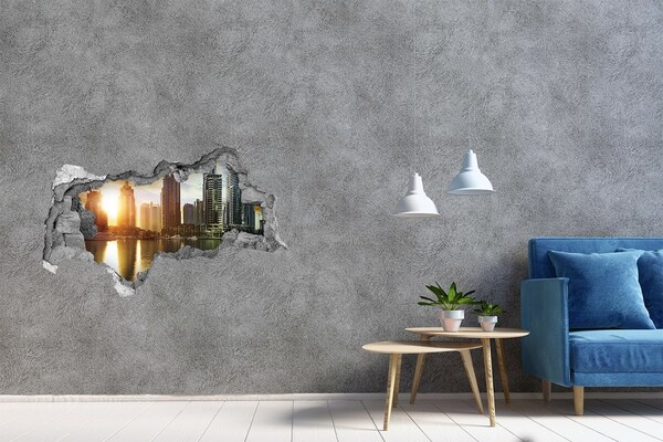 Hole wall sticker A modern city by the water