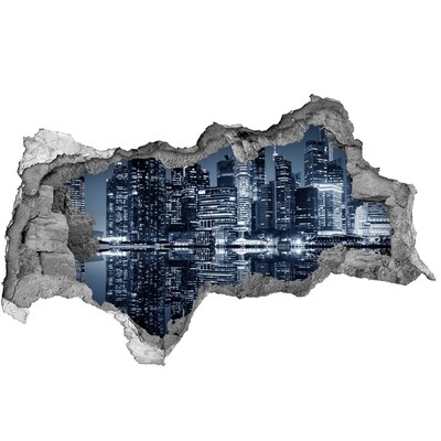 Hole in the wall decal City at night by the river