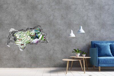 Hole in the wall decal Tropical oasis with a bird