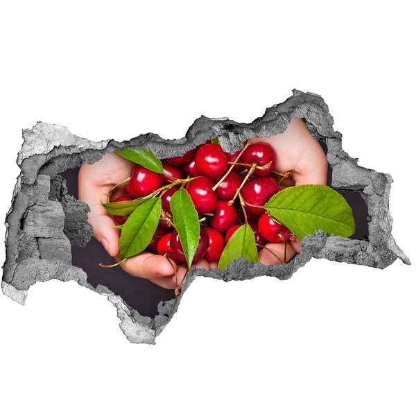 Hole in the wall sticker Red cherries in hands