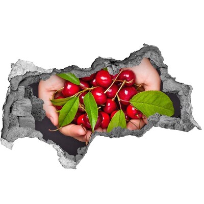 Hole in the wall sticker Red cherries in hands