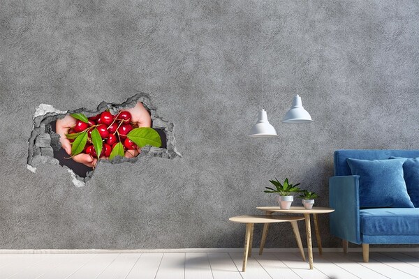 Hole in the wall sticker Red cherries in hands