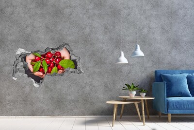 Hole in the wall sticker Red cherries in hands