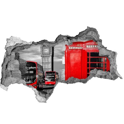 Hole in the wall decal London skyline with red buses