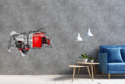 Hole in the wall decal London skyline with red buses