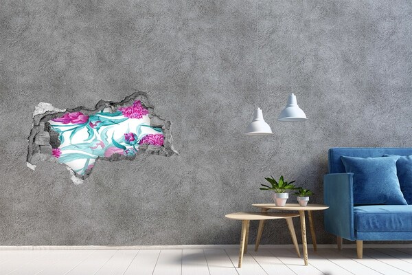 Hole in the wall sticker Flower garden behind the wall