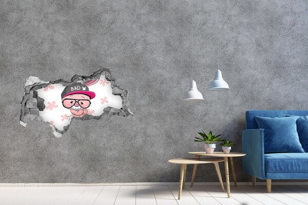 Hole in the wall decal Bunny in a hat