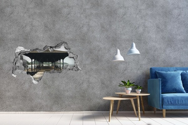 Hole in the wall sticker View of the pier over the water