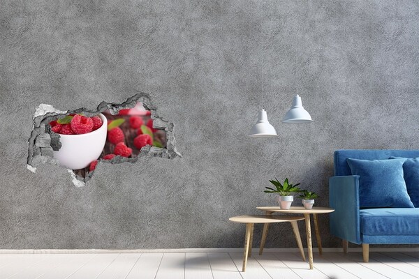 Hole in the wall sticker Raspberries in a bowl