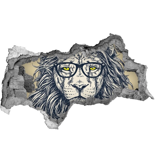 Hole in the wall sticker Lion with glasses
