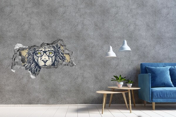 Hole in the wall sticker Lion with glasses