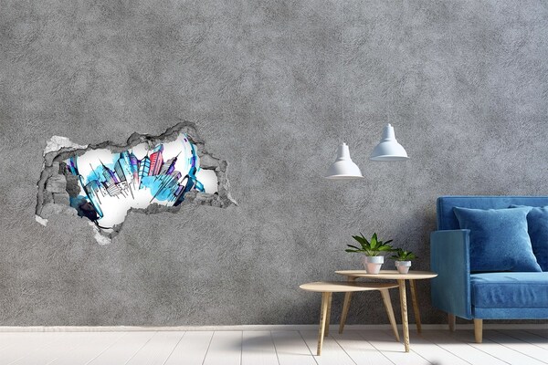 Hole in the wall sticker A modern city in ruins