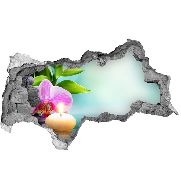 Hole in the wall sticker A peaceful oasis with a flower and a candle