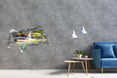 Hole in the wall sticker A seaside landscape with a charming village
