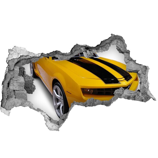 Hole in the wall decal Golden sports car