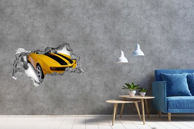Hole in the wall decal Golden sports car
