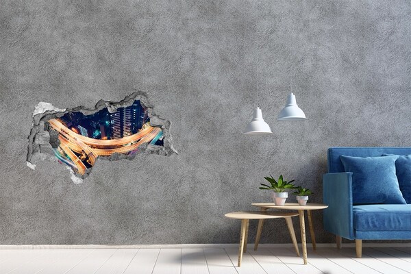 Hole in the wall decal View of the city at night