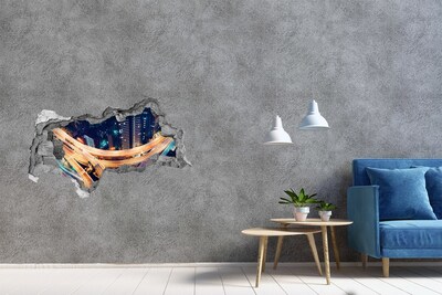 Hole in the wall decal View of the city at night