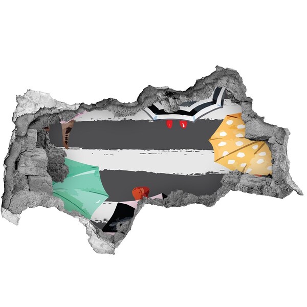 Hole wall sticker Mysterious beach with umbrellas