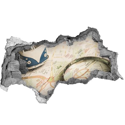 Hole in the wall decal Map with magnifying glass in a hole in the wall