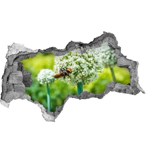 Hole in the wall decal Flower meadow with a bee