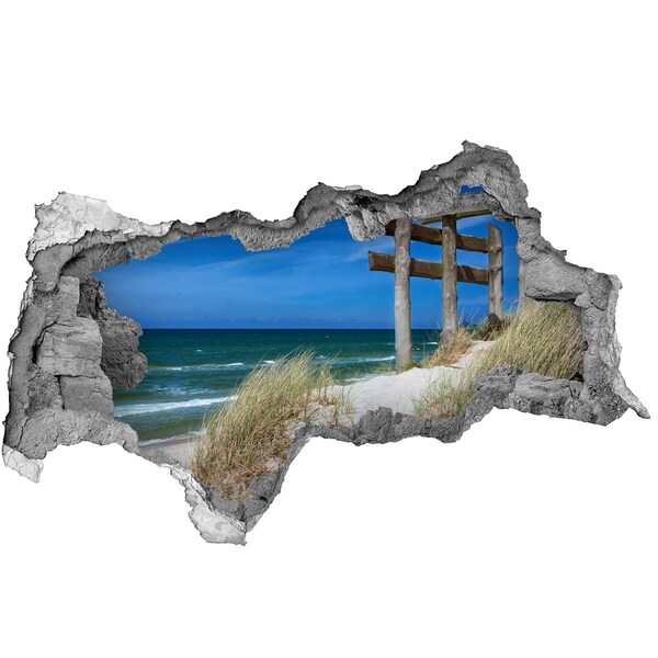 Hole in the wall sticker Tropical beach with a wooden pier