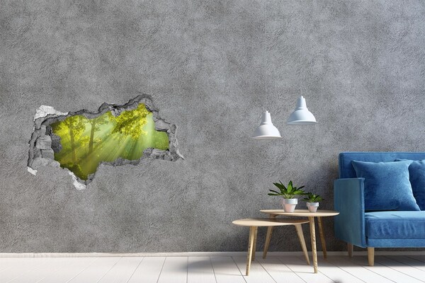 Hole in the wall sticker Green forest with sun rays
