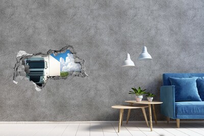 Hole in the wall sticker A truck on the road through a hole in the wall