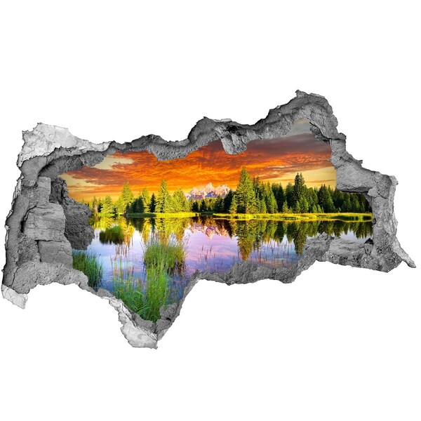 Hole in the wall decal Mountain landscape at sunset