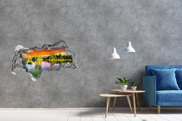Hole in the wall decal Mountain landscape at sunset