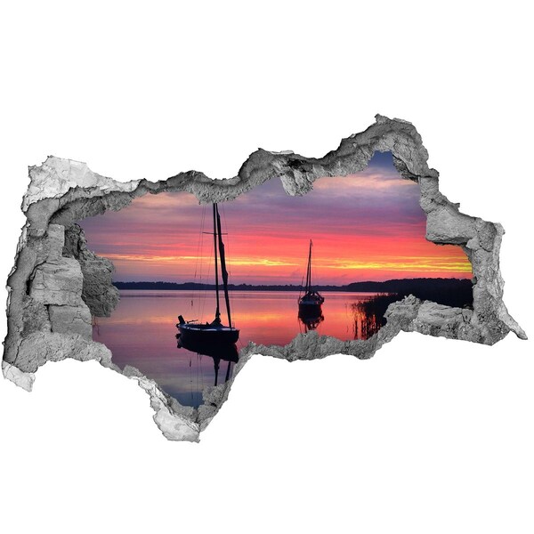 Hole in the wall decal Sunset over the lake