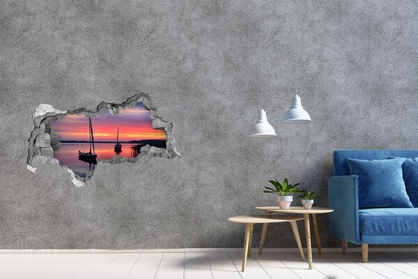 Hole in the wall decal Sunset over the lake