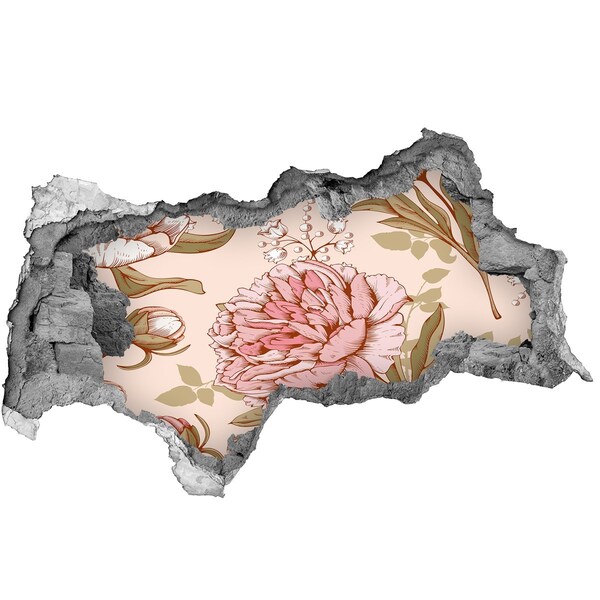 Hole in the wall sticker Floral pattern on a pink background