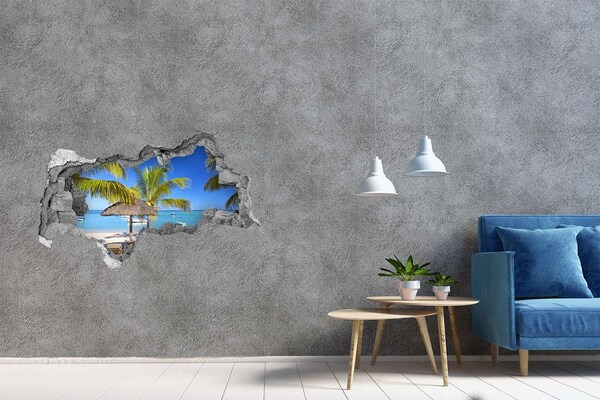 Hole in the wall decal Tropical beach with palm trees