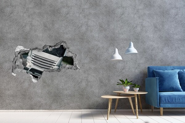 Hole wall sticker Ruined wall with a truck