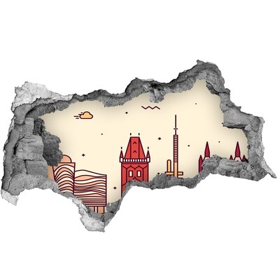 Hole in the wall sticker A city with a tower and buildings