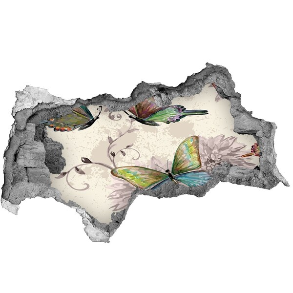 Hole wall sticker Butterflies in a ruined wall