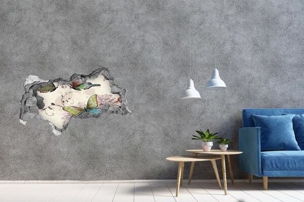 Hole wall sticker Butterflies in a ruined wall