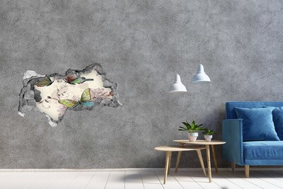 Hole wall sticker Butterflies in a ruined wall