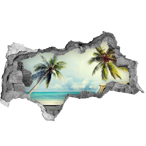 Hole in the wall sticker Tropical oasis with a yellow car
