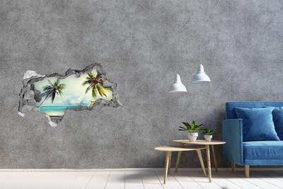 Hole in the wall sticker Tropical oasis with a yellow car