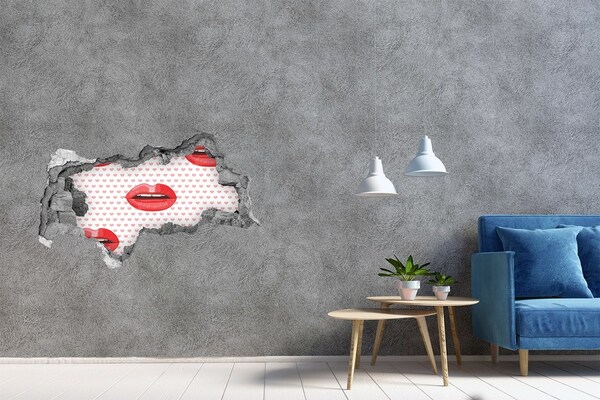 Hole in the wall decal Lips in hearts